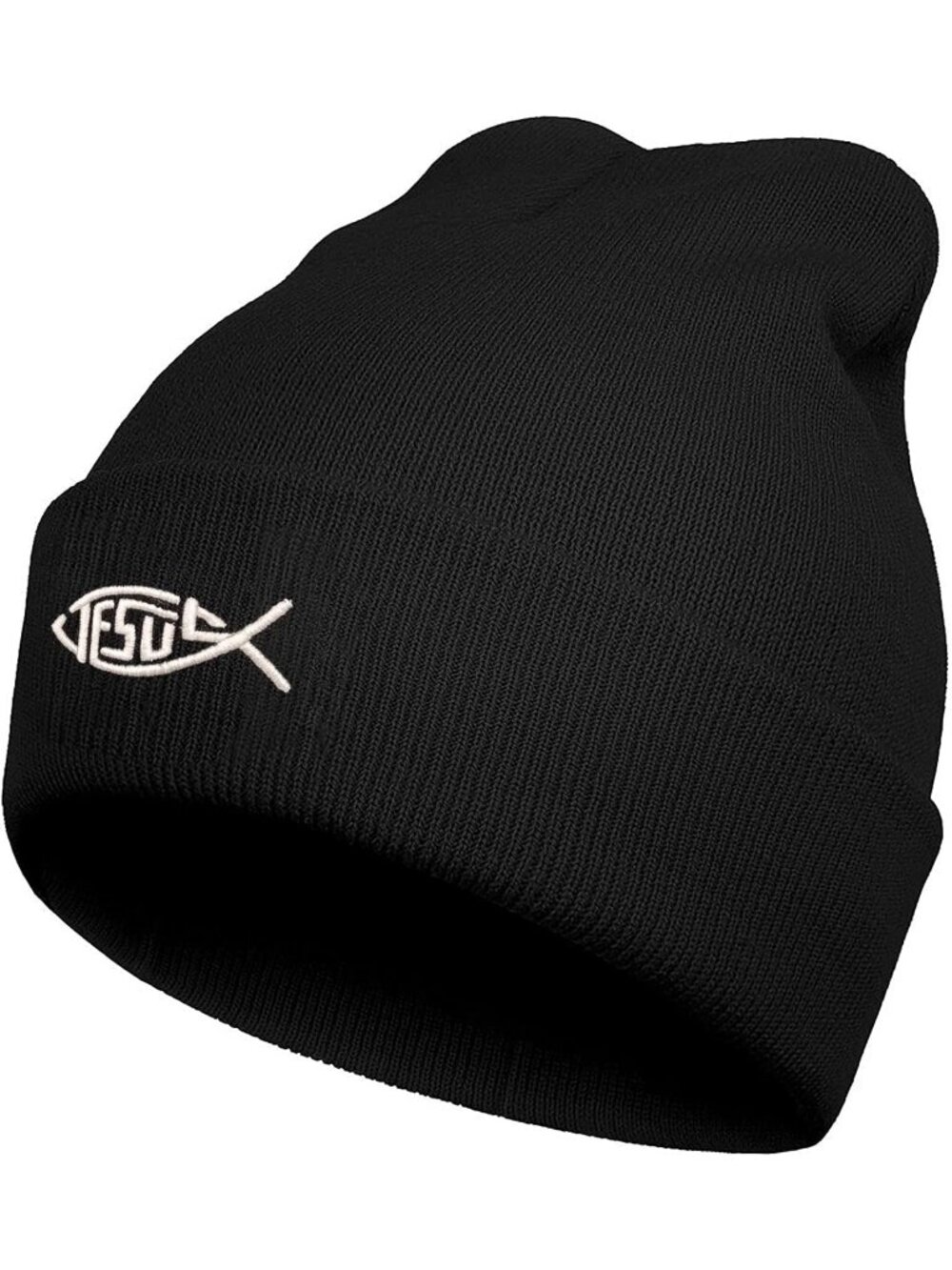Unisax Black Jesus Fish Warm Cuffed Skull Soft Slouchy Halloween Beanie Hats